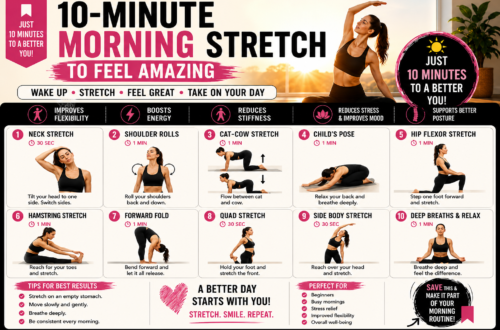 10-minute morning stretch routine with 10 easy stretches