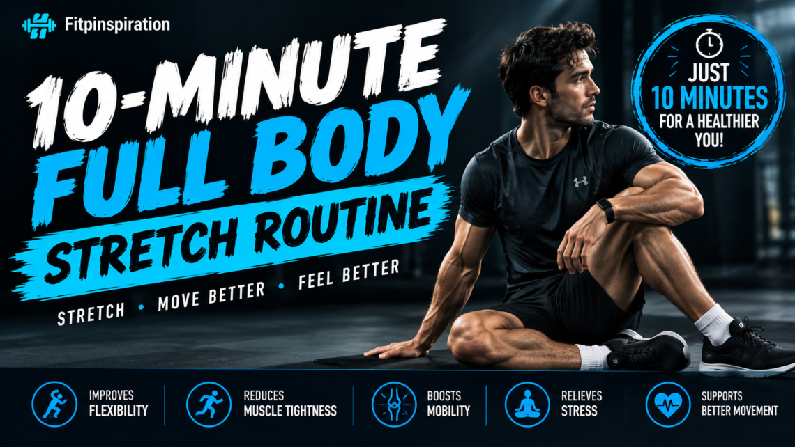 10-minute full body stretch routine with 10 easy stretches